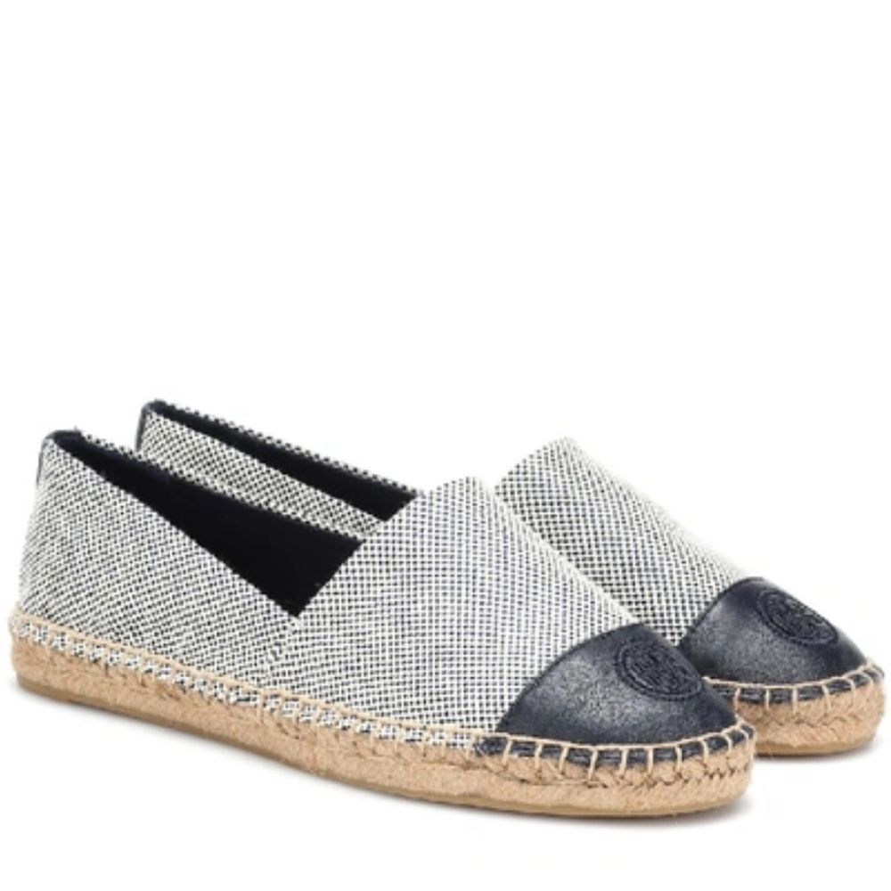 Tory Burch Navy Blue Colorblock Canvas Espadrilles Flats 9